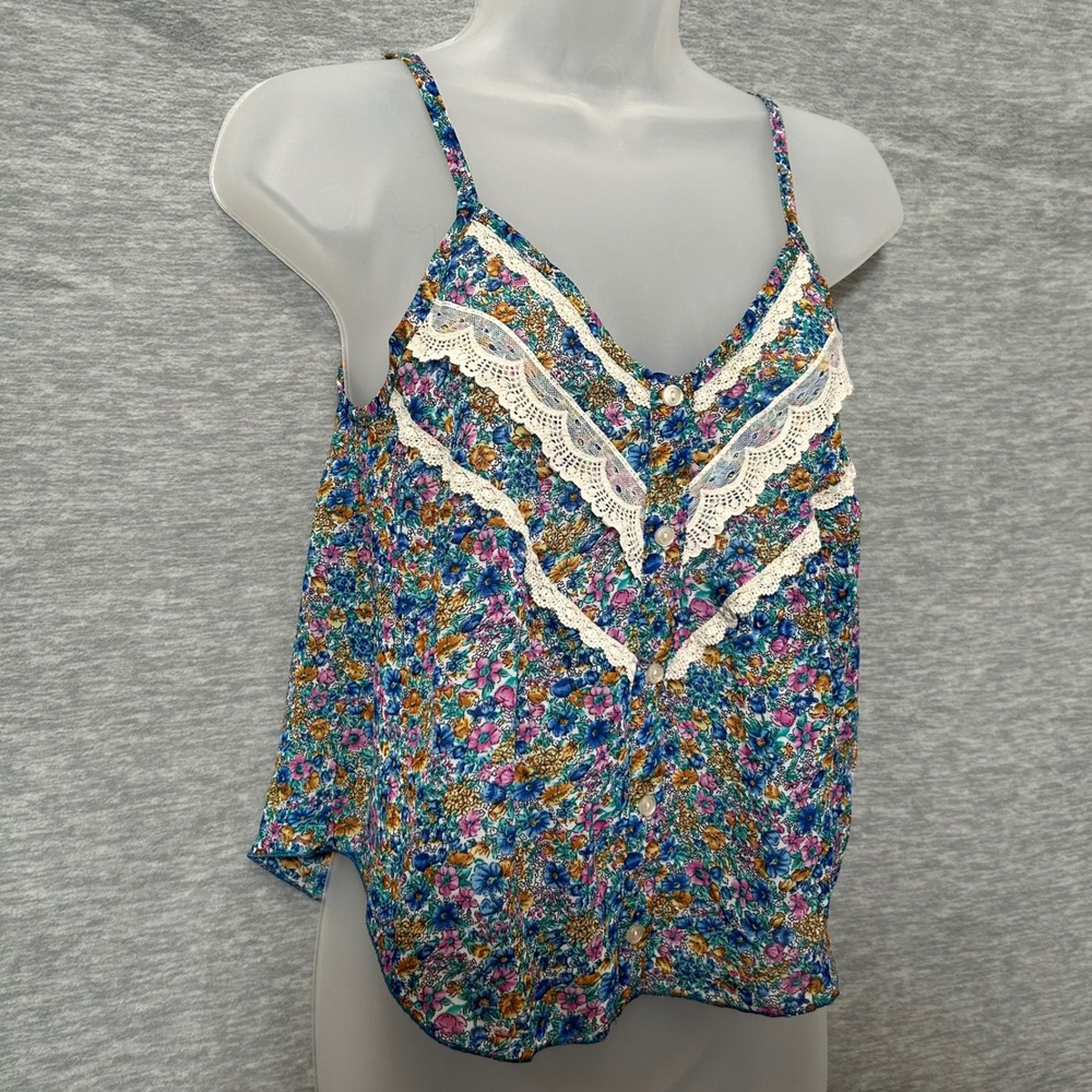 dELiA*s Floral Cami Top Womens Small Blue Y2K Babydoll Boho‎ Lace Feminine - Picture 4 of 9